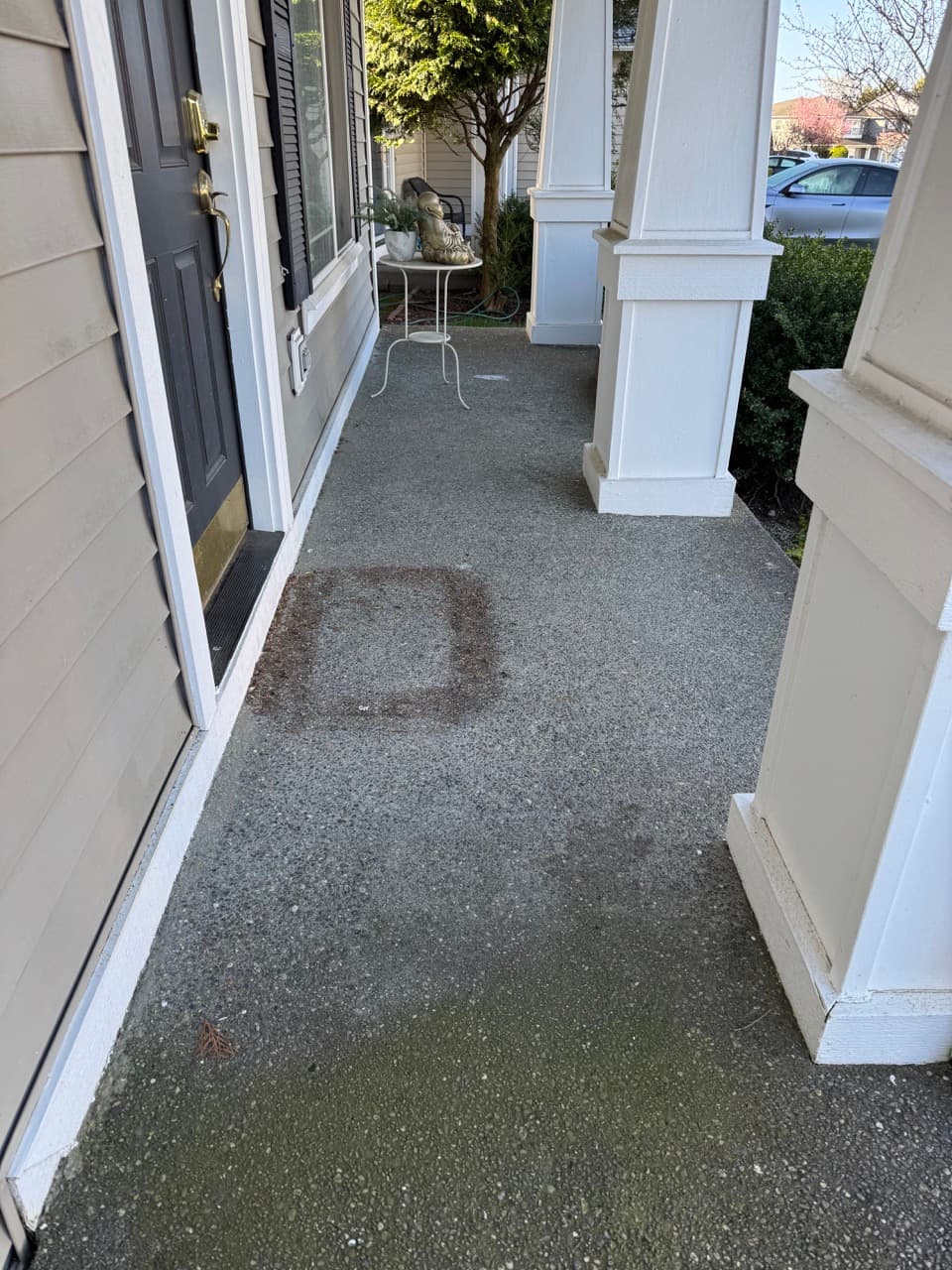 Stone front porch cleaning — before